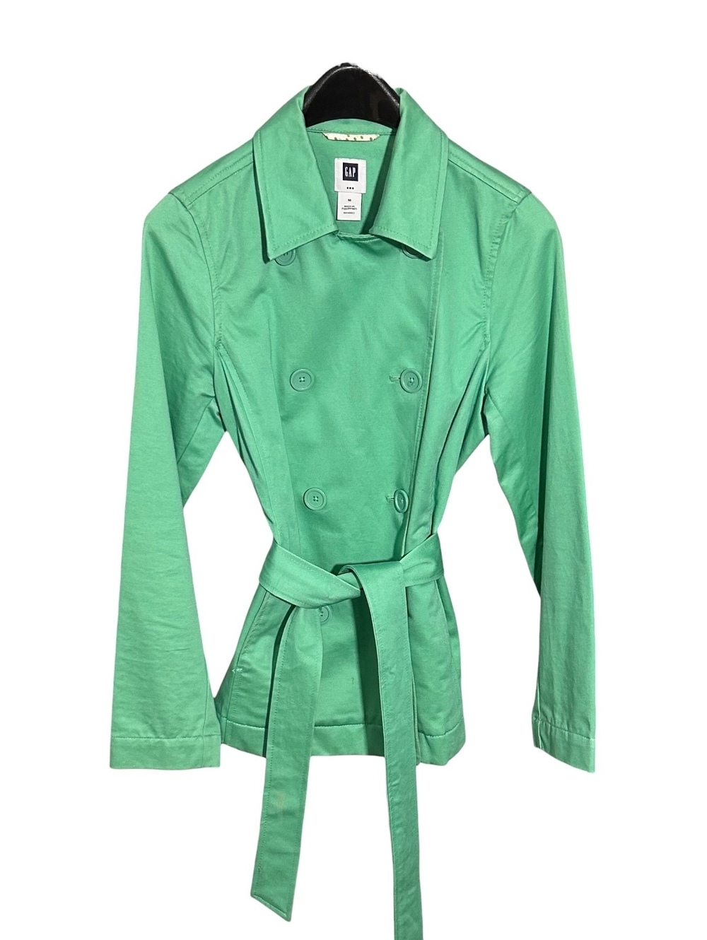 GAP Womens (M) Mint Green Double-Breasted 100% Cotton Belted Trench Coat